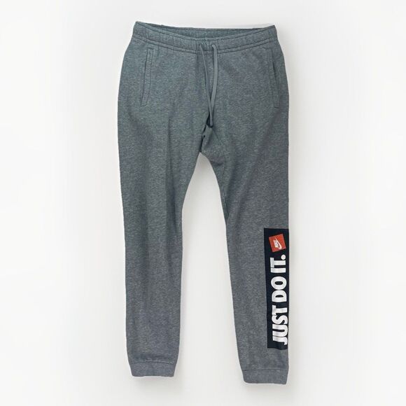 Small Nike Sportswear Fleece‎ Joggers Mens Gray Tapered Sweatpants Just Do It - Picture 1 of 7